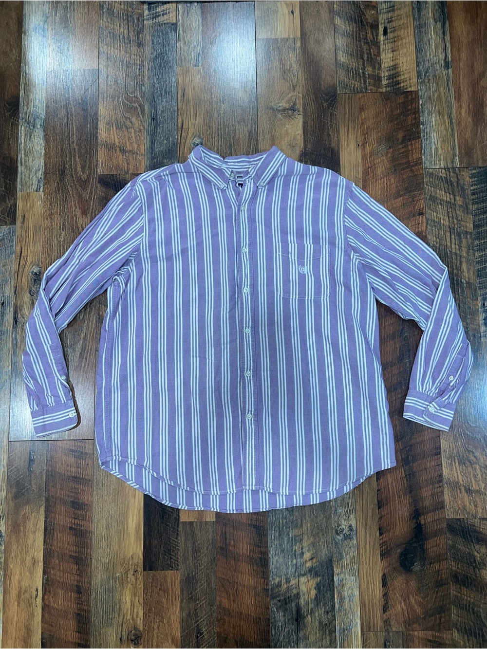 Chaps Purple and White Striped Button-Down Shirt